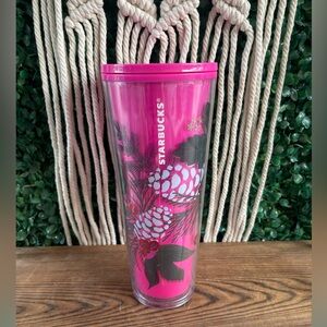 NWT Starbucks 2021 Holiday Pink Pine Design Color Change Tumbler Cold Cup 24oz